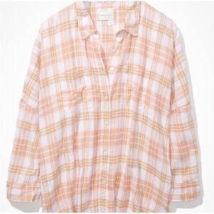 American Eagle Outfitters Orange Plaid Button Down Shirt